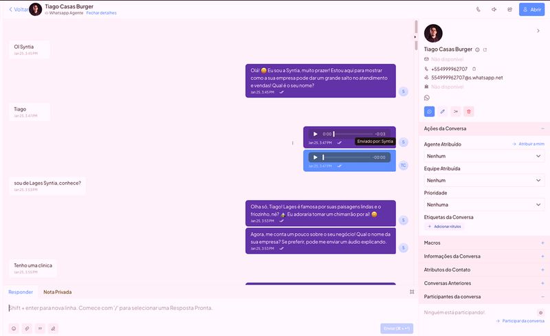 Interface de conversas da plataforma